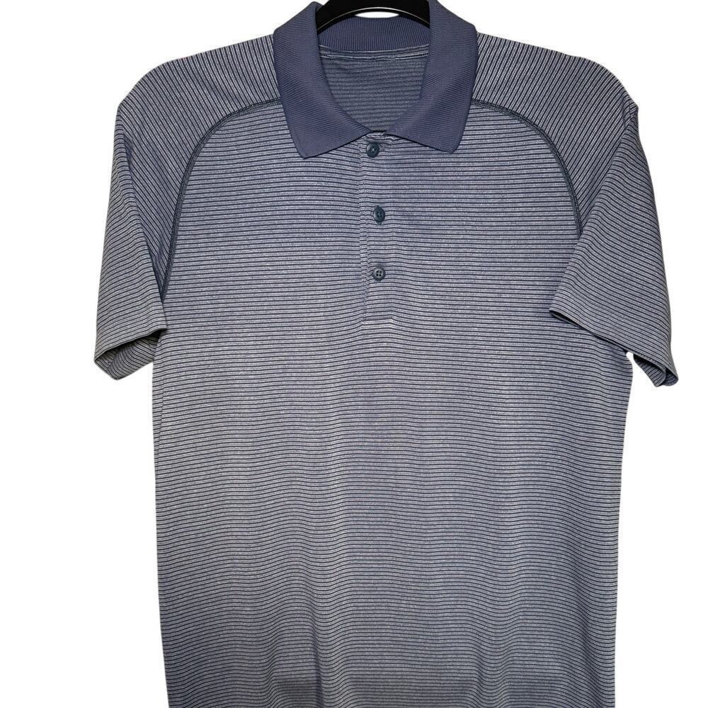Lululemon Metal Vent Tech Polo Shirt Seamless Striped In Blue Grey Size Small - Picture 4 of 11